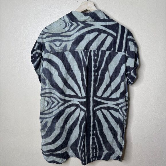 Massimo Dutti Shirt Women's Large Button Up Short Sleeve Zebra Print Linene - Picture 7 of 7